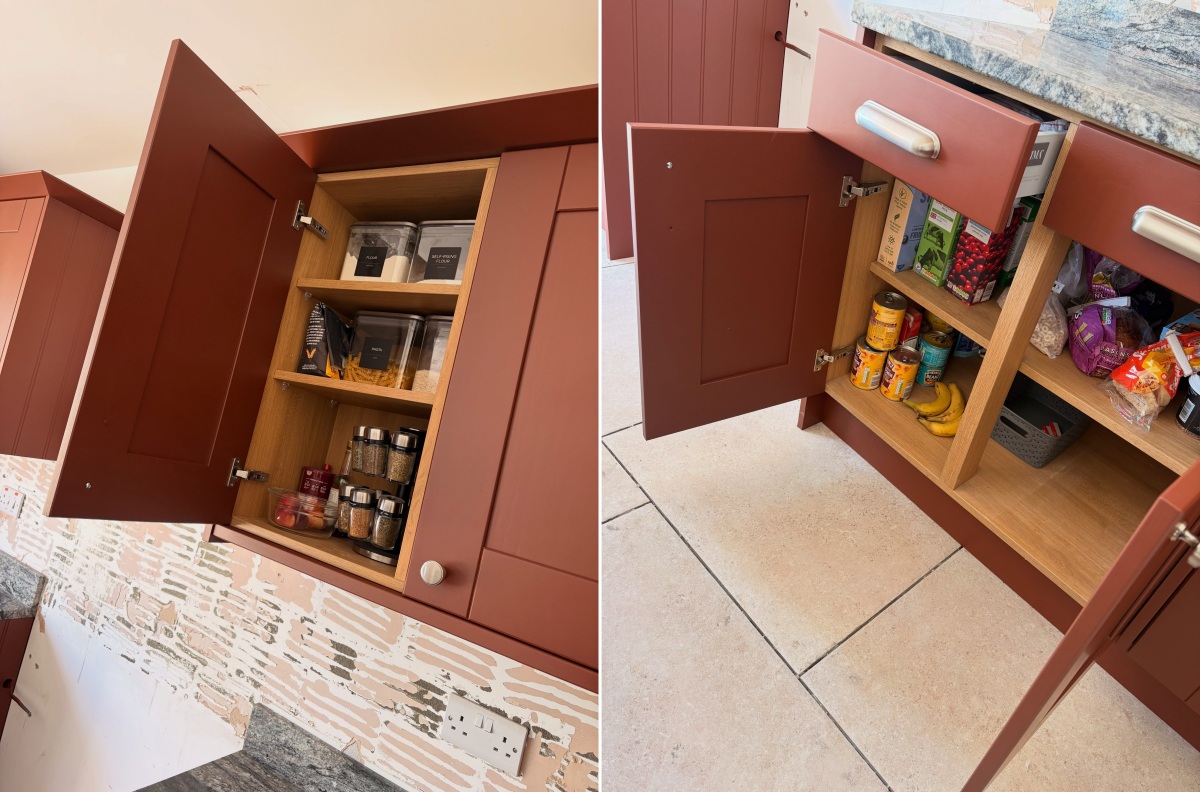 He Spray Painted the Kitchen Cabinets Etruscan Red and the Gray Stone Counters Look Like They Were Chosen Together · 图 8