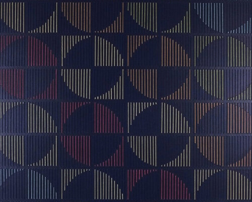 digital patterns become textured geometric compositions through hand stitching