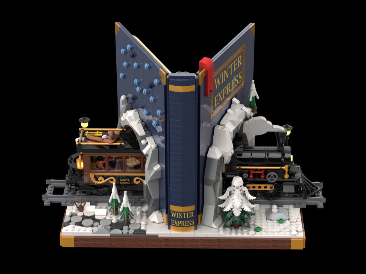Gorgeous LEGO Book Nook Has a Steam Train Blasting Straight Through Its Snowy Pages